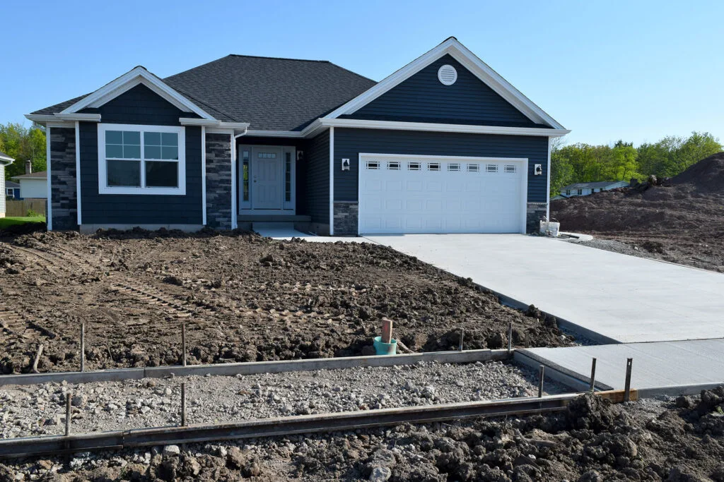 Textured brushed concrete driveway